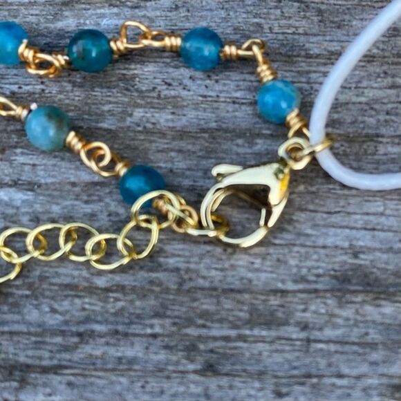 NWT New Aviva Stanoff Lux Tribe Blue Turquoise Gold Bar Necklace - Picture 8 of 8